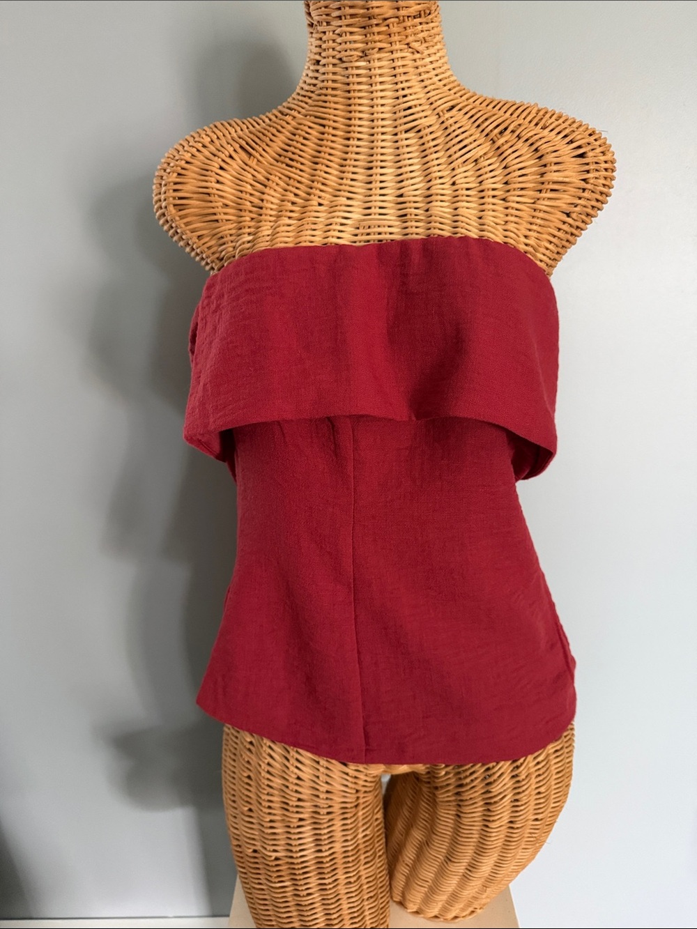 Fold-Over Strapless Tube Top in Burgundy Red